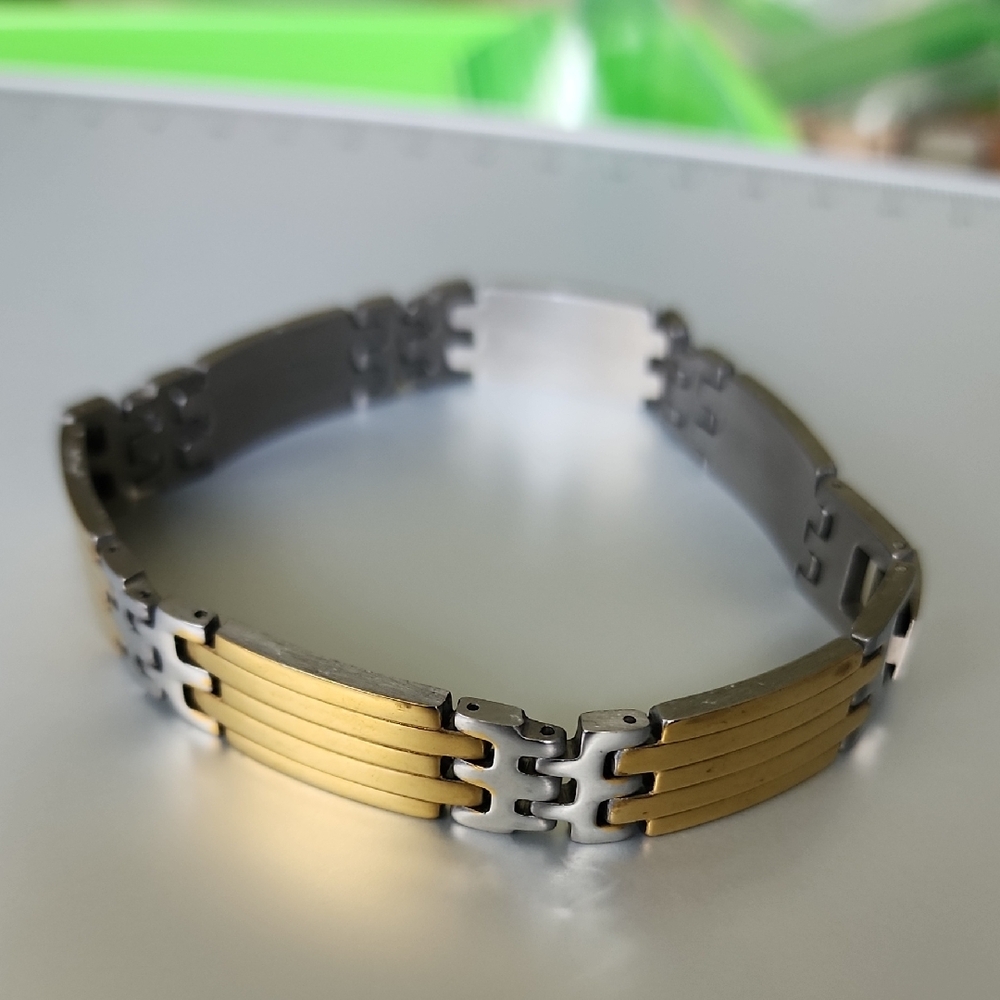 Gold And Rhodium Plated Bracelet Mens Bracelet Previously Owned